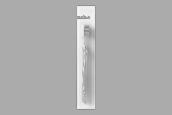 Συσκευασία Οδοντόβουρτσας Απομονωμένη Γκρι Φόντο — Φωτογραφία Αρχείου