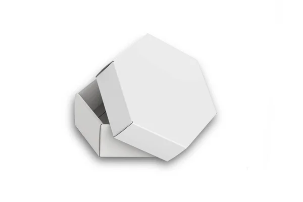 Caixa Hexagonal Isolado Fundo Branco — Fotografia de Stock