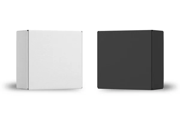 Scatole Consegna Cartone Bianco Nero Con Texture Rendering Vista Laterale — Foto Stock