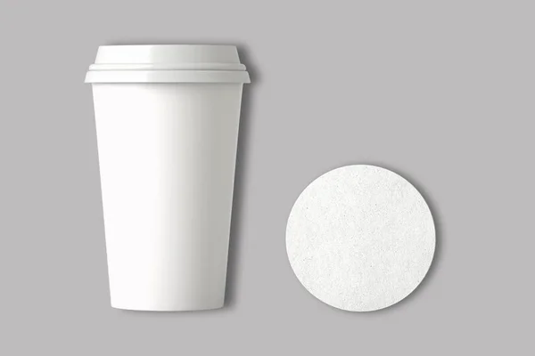 3d rendering of a blank white paper cup on grey background