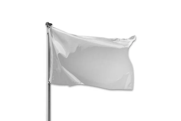 Bandiera Bianca Palo Isolato Sfondo Bianco — Foto Stock