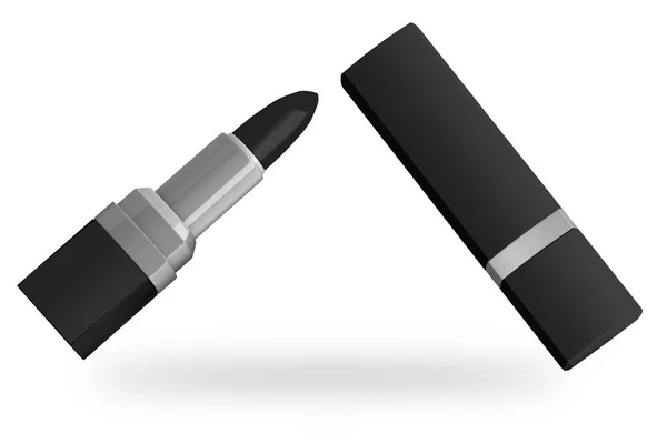 Closed Opened Black Lipsticks Mockup Isolated White Background Rendering — Stock Photo, Image