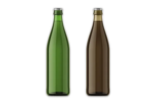 Botellas Vidrio Verde Marrón Aisladas Sobre Fondo Blanco — Foto de Stock