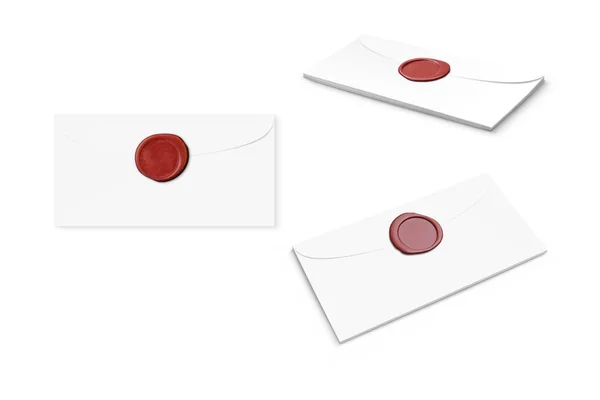 White Letter Envelopes Wax Seals Isolated White Background Rendering — Stock Photo, Image