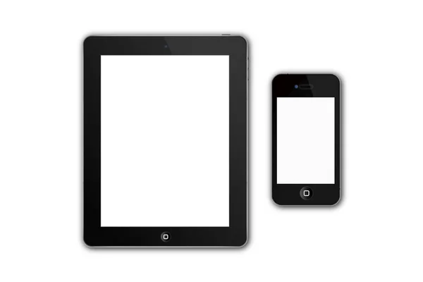 Tablet Und Handy Mit Leeren Bildschirmen Auf Weißem Hintergrund — Stockfoto