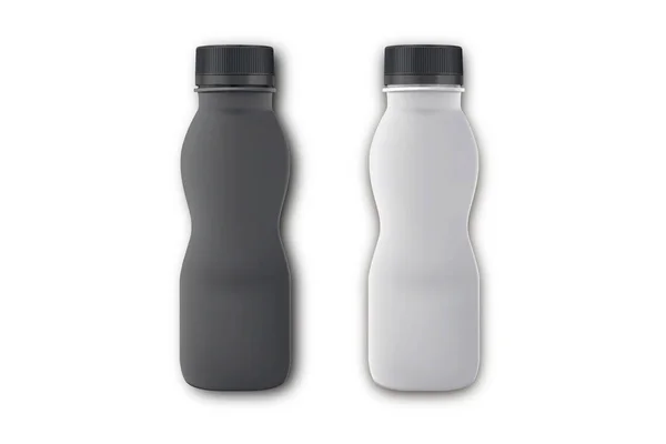Två Svarta Plastflaskor Isolerad Vit — Stockfoto