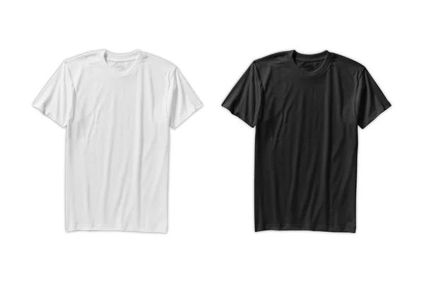 Beyaz Siyah Tişörtlerin Maketi Beyaz Arka Planda Izole Edilmiş Boyutlu — Stok fotoğraf
