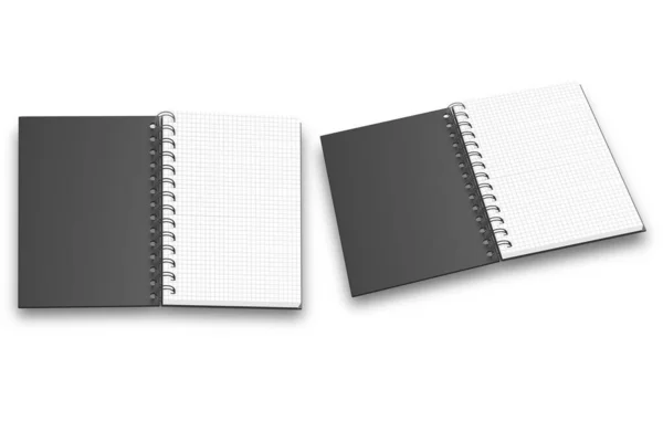 Σημειωματάρια Μαύρο Εξώφυλλο Απομονωμένα Λευκό Φόντο — Φωτογραφία Αρχείου