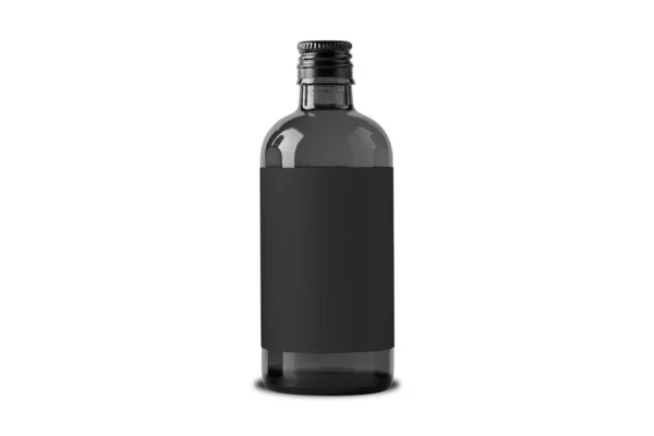 白黒包装透明ガラスボトル 飲料や医薬品製品のデザイン モックアップ クリッピングパスで白い背景に隔離 3Dレンダリング — ストック写真