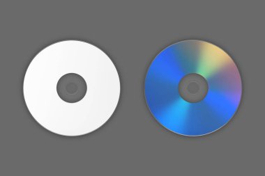 Boş CD veya DVD disk modeli koyu arkaplanda izole edildi. ön ve arka taraf.cd küçük disk koyu siyah arkaplan üst görünümü ile kopyalama alanı yakın-3D görüntüleme.