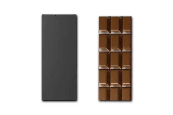 ホワイトバックのチョコレートバーとボックス — ストック写真
