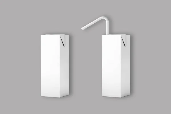 200 Milch Oder Saftschachtelverpackung Mit Stroh Isoliert Auf Grauem Hintergrund — Stockfoto