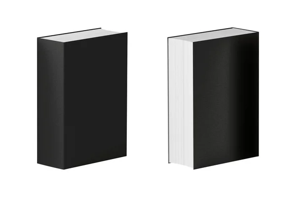白い背景に隔離された厚いハードカバーの黒い本 3Dレンダリング — ストック写真