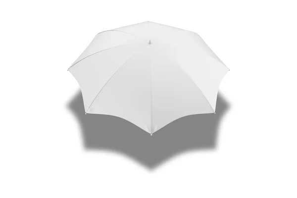 Gölgeli Beyaz Güneş Şemsiyesi Beyaz Arka Planda Izole Edilmiş Bir — Stok fotoğraf