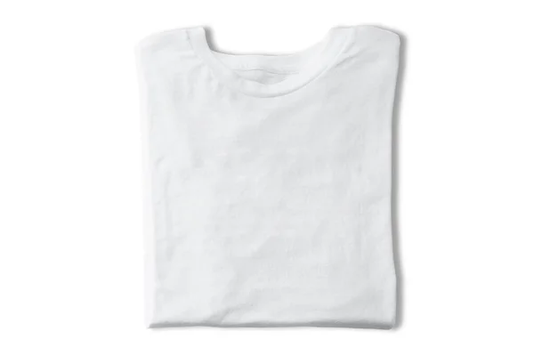 白い背景に隔離された空の白い折り畳まれたTシャツのモックアップ — ストック写真