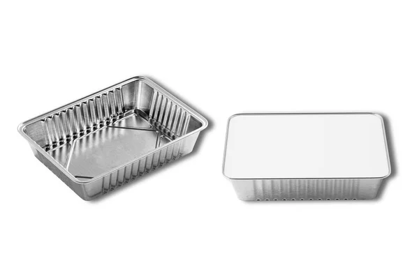 Foil Container Food Aluminium Utensils Baking Rendering Front Top View — Stock Photo, Image