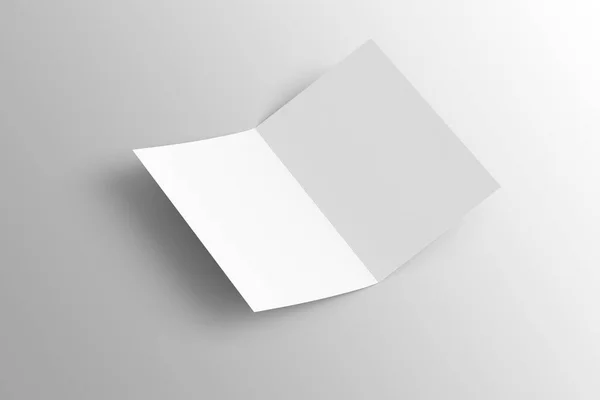 空白双折小册子模型模板孤立的背景 3D渲染 双折传单 文件夹 问候语和邀请卡模拟 3D渲染 — 图库照片