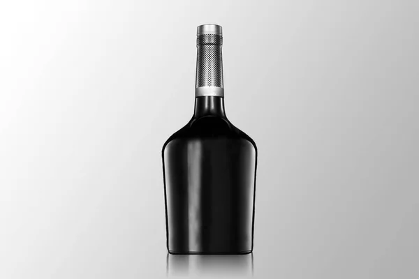 Modèle Bouteille Alcool Noir Whisky Brandy Cognac Bouteille Verre Liqueur — Photo