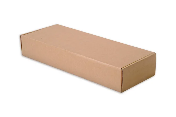 Embalaje Rectangular Caja Kraft Maqueta Aislada Sobre Fondo Blanco Renderizado — Foto de Stock