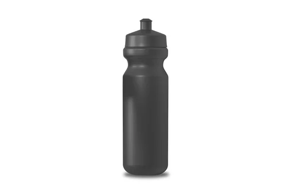 Botella Deportiva Negra Plástico Aislada Sobre Fondo Blanco Renderizado — Foto de Stock