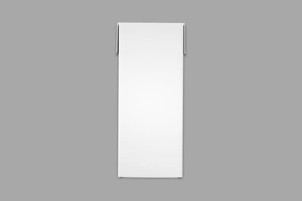 Prázdná Bílá Kartónová Krabička Nápoje Džusy Mléčné Výrobky Izolované Šedém — Stock fotografie