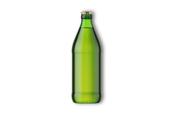 Modelo Cerveja Vidro Verde Outro Mockup Garrafa Bebida Fundo Branco — Fotografia de Stock