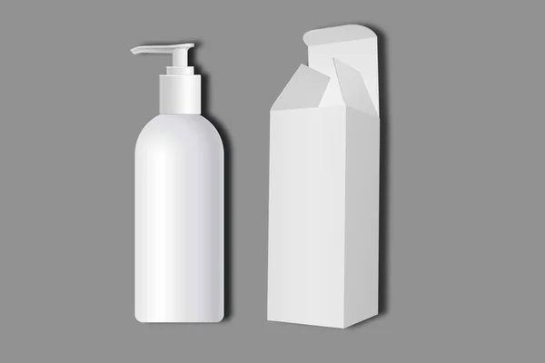 Frasco Bomba Shampoo Branco Com Embalagem Caixa Mockup Isolado Fundo — Fotografia de Stock