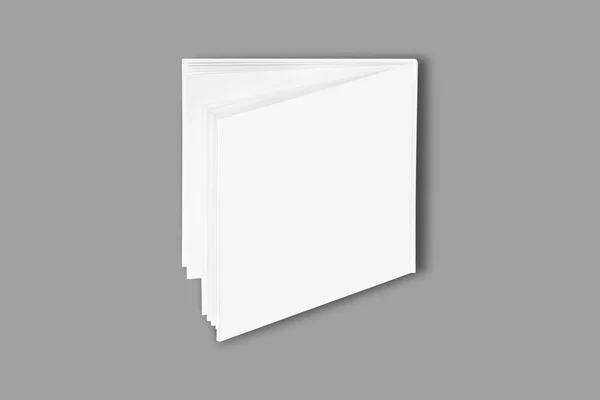 背景に隔離された空白の白い正方形のハードカバー本や雑誌のモックアップ サイドビュー カタログ ポートフォリオ メニューモックアップテンプレートを開きます 3Dレンダリング — ストック写真