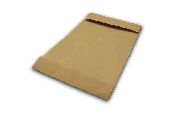 Kraftpapier Envelop Model Blanco Papieren Envelop Geïsoleerd Wit Kartonnen Tas — Stockfoto