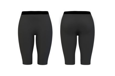 Boş siyah tayt maketleri izole edilmiş. Temiz tozluklar şablonu. Kumaş pantolon tasarımı sunumu. Spor pantolonlar streç tayt modelleri giyiyor. Kısa ve uzun bacaklı kadın spor yoga giysisi..