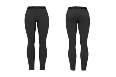 Boş siyah tayt maketleri izole edilmiş. Temiz tozluklar şablonu. Kumaş pantolon tasarımı sunumu. Spor pantolonlar streç tayt modelleri giyiyor. Kısa ve uzun bacaklı kadın spor yoga giysisi..