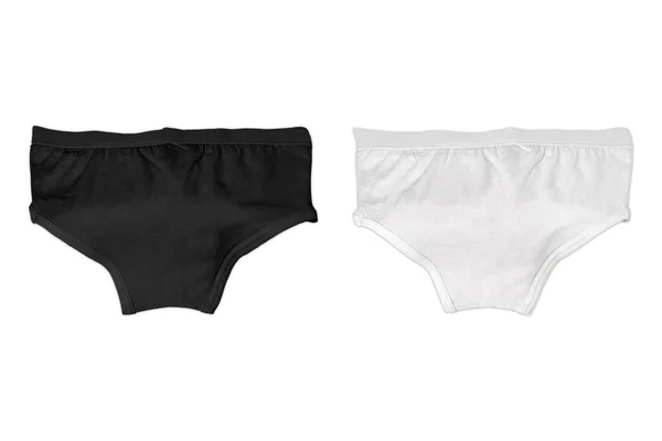 一套内裤 内裤比基尼黑色和白色的妇女在前面的视线 衣服模板孤立在白色背景上 三维渲染 V型内裤造型造型孤立 — 图库照片