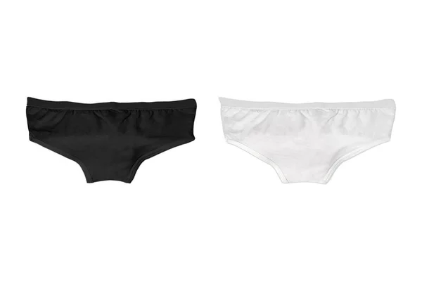 一套内裤 内裤比基尼黑色和白色的妇女在前面的视线 衣服模板孤立在白色背景上 三维渲染 V型内裤造型造型孤立 — 图库照片