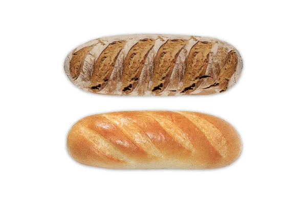 Bochník Pšeničného Žitného Chleba Izolovaný Bílém Pozadí Celý Chléb Horizontální — Stock fotografie