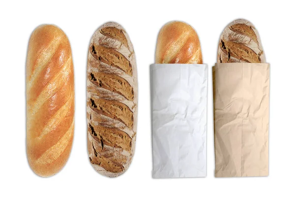 Bochník Pšeničného Žitného Chleba Izolovaný Bílém Pozadí Celý Chléb Horizontální — Stock fotografie