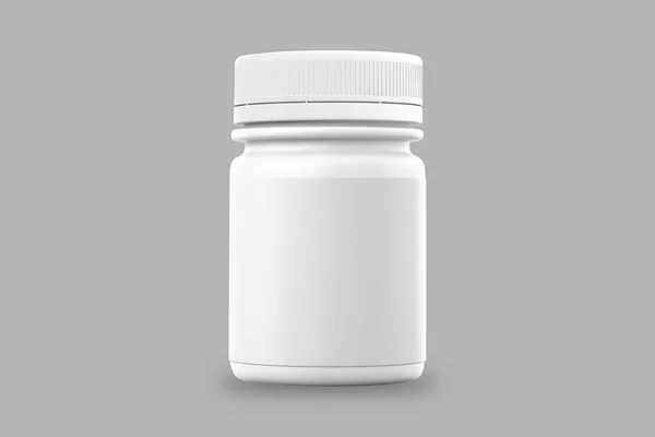 プラスチックボトルのモックアップ 化粧品および等に使用することができます 製品の最終的なパックショットに最適です 白いプラスチック医学およびねじ帽子が付いている丸薬のモックアップ 3Dレンダリング — ストック写真