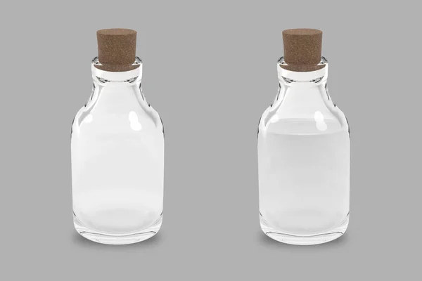Glass Transparent Bottle Cork Reflection Mockup Isolated White Background Rendering — Stock Photo, Image