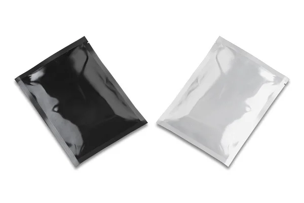 Üres Foil Táska Csomagolás Fehér Fekete Üres Fényes Tiszta Tasak — Stock Fotó