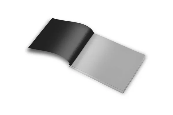 黑色目录折叠小册子 在白色背景上孤立地模仿 光滑的杂志开放的模型 准备好了封面和杂志设计的传播 3D渲染 — 图库照片