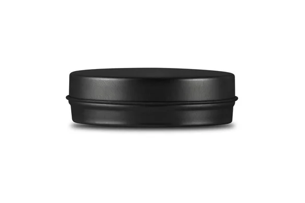 黑色金属化妆品罐模型 空白圆形锡盒或孤立白色背景的容器 3D插图 — 图库照片