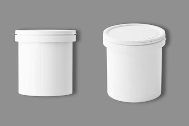 Tatlı, yoğurt, dondurma, ekşi erik ya da atıştırmalık için beyaz yiyecek plastik küvet kabı. Tasarımına hazırım. Ürün ambalajlama, 3D görüntüleme.