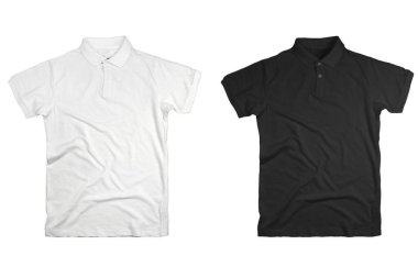 Polo tişörtü. Kadınlar ve erkekler için kıyafet. Siyah ve beyaz unisex polo tişörtleri. Kalıp tişörtler, dikiş ya da reklam için tişörtler. 3d oluşturma.