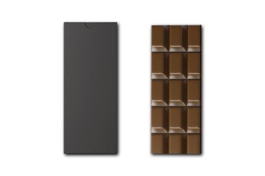 Karton kutu ambalajlı çikolata, beyaz arka plan 33D görüntüleme üzerinde izole edilmiş.