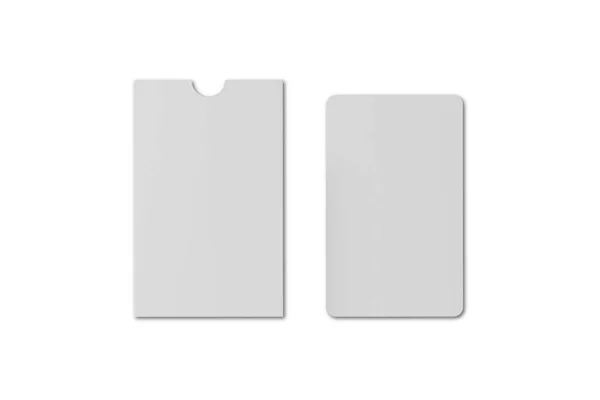 Mockup Cartão Presente Plástico Branco Branco Suporte Papel Renderização Modelo — Fotografia de Stock