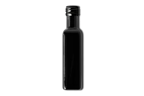 白い背景に隔離された空白の黒いオリーブオイルのガラス瓶のモックアップ 3Dレンダリング — ストック写真