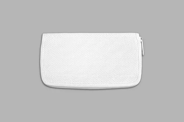 空白の白いポーチモックアップ 隔離された フロントビュー 3Dレンダリング 空の小さなバッグや財布モックアップ アクセサリーや化粧品テンプレートのためのクリアハンドバッグ ジッパー付きの綿嚢 3Dレンダリング — ストック写真