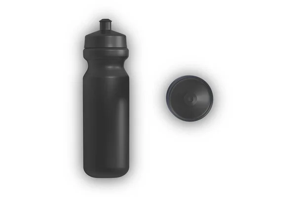 Svart Plast Sport Flaska Mockup Isolerad Vit Bakgrund Konvertering — Stockfoto