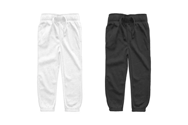 Pantalones Sudor Blancos Negros Maqueta Joggers Aislados Sobre Fondo Blanco —  Fotos de Stock