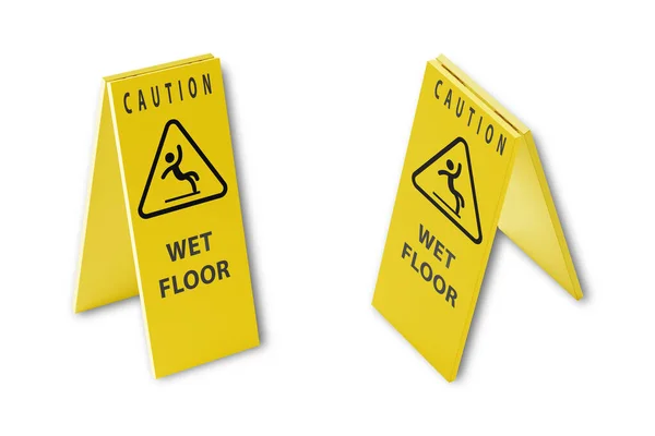 Close Wet Floor Caution Sign Mockup Isolated White Background Rendering — Stock Photo, Image