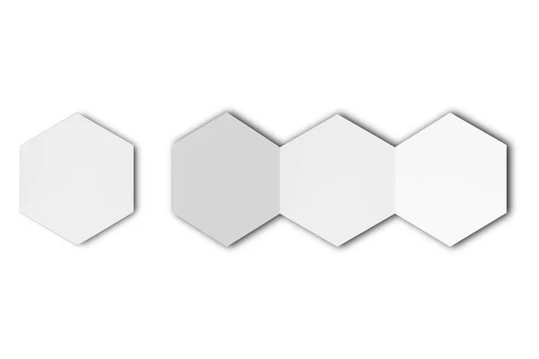空白三折六边形小册子模型隔离在白色背景 六角传单模板 3D渲染 开和关传单或传单 — 图库照片